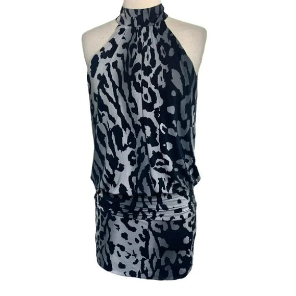 Fredericks of Hollywood XS  black & gray animal print halter‎ mini dress - Picture 4 of 8
